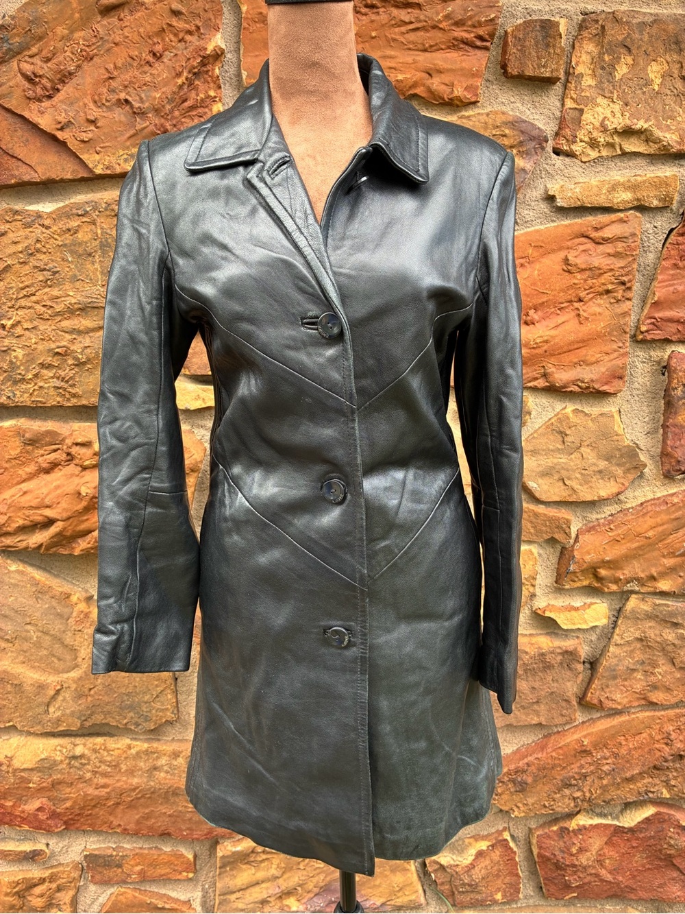 Kasper Black Leather Button-Front Women's Jacket